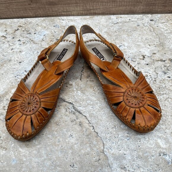 Pikolinos Sandals Puerto Vallarta Womens Size 39 US 8.5 -9 Tan Leather T Strap - Picture 5 of 12